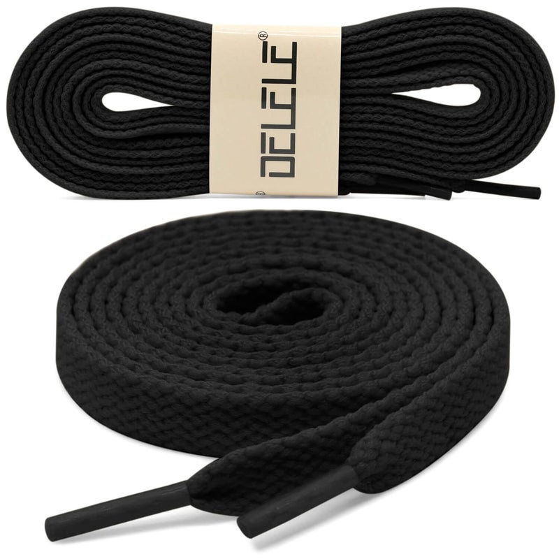 DELELE 2 Pair 24 inch Flat Shoe laces 5/16"" Wide Shoelaces for Athletic Running Sneakers Shoes Boot Strings Black - Image 2